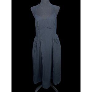 A New Day Midi Sundress Women M Black Smocked Strappy Back Pockets Summer Dress